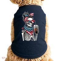 USA America Flag Skeleton Lady Coffee Lover Doggie Tank thumb 0
