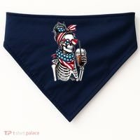 USA America Flag Skeleton Lady Coffee Lover USA-Made Doggie Bandana thumb 0