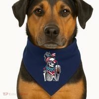 USA America Flag Skeleton Lady Coffee Lover USA-Made Doggie Bandana thumb 1