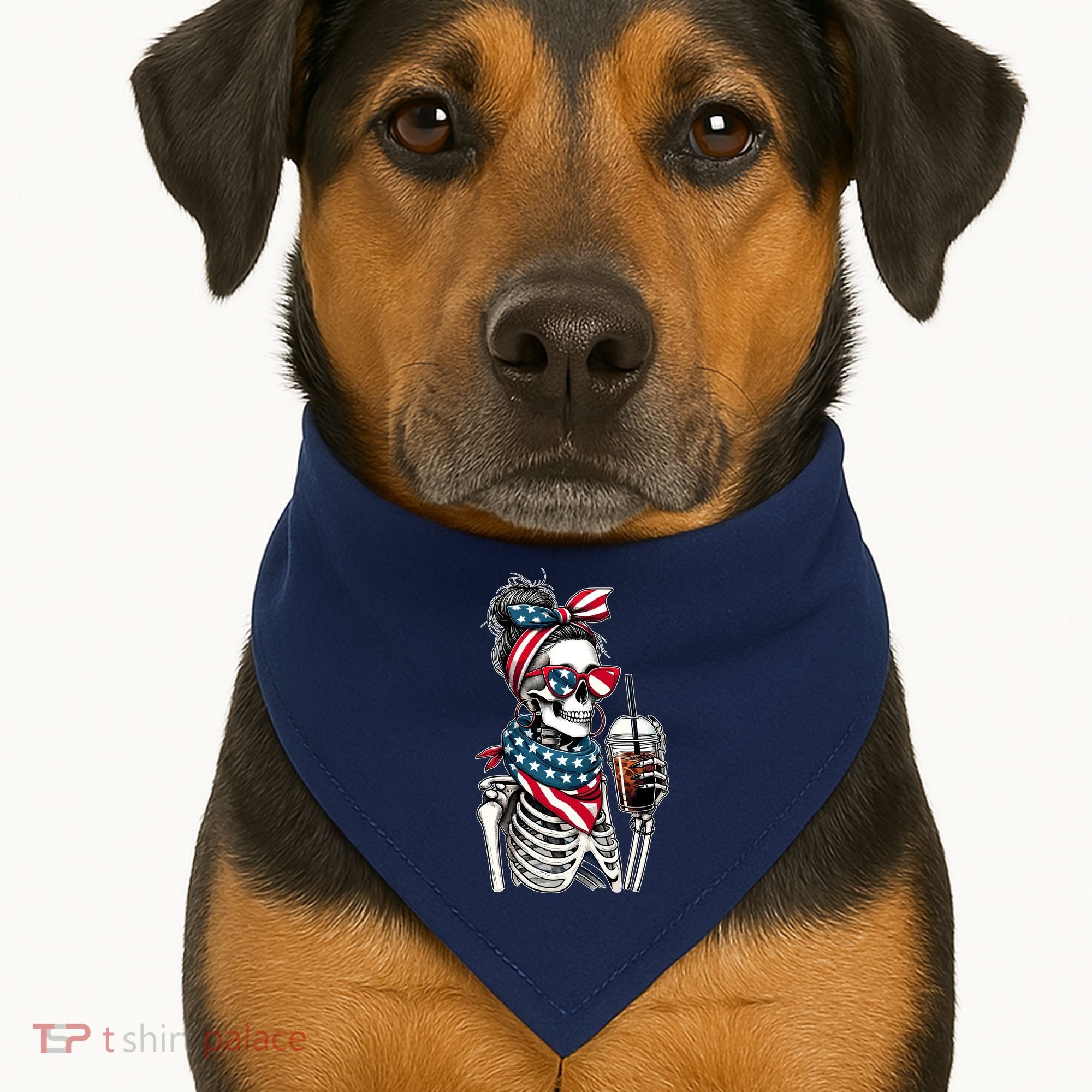 USA America Flag Skeleton Lady Coffee Lover USA-Made Doggie Bandana