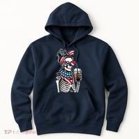 USA America Flag Skeleton Lady Coffee Lover Hoodie thumb 0