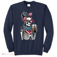 USA America Flag Skeleton Lady Coffee Lover Sweatshirt thumb 0
