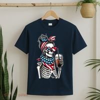 USA America Flag Skeleton Lady Coffee Lover T-Shirt thumb 2