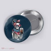USA America Flag Skeleton Lady Coffee Lover Button thumb 0