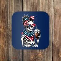 USA America Flag Skeleton Lady Coffee Lover Coaster thumb 0