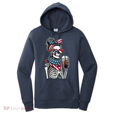 USA America Flag Skeleton Lady Coffee Lover Women's Hoodie