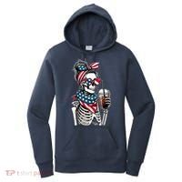 USA America Flag Skeleton Lady Coffee Lover Women's Hoodie thumb 0