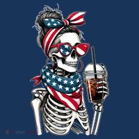 USA America Flag Skeleton Lady Coffee Lover Women's Hoodie thumb 2