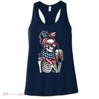 USA America Flag Skeleton Lady Coffee Lover Women's Tank Top thumb 0