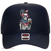 USA America Flag Skeleton Lady Coffee Lover Hat thumb 0