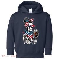 USA America Flag Skeleton Lady Coffee Lover Toddler Hoodie thumb 0