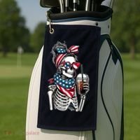 USA America Flag Skeleton Lady Coffee Lover Golf Towel thumb 2