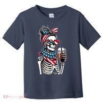 USA America Flag Skeleton Lady Coffee Lover Toddler T-Shirt thumb 0