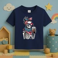 USA America Flag Skeleton Lady Coffee Lover Toddler T-Shirt thumb 3
