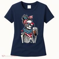 USA America Flag Skeleton Lady Coffee Lover Women's T-Shirt thumb 0