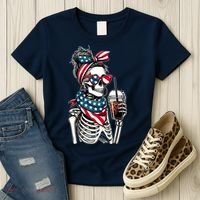USA America Flag Skeleton Lady Coffee Lover Women's T-Shirt thumb 3
