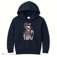 USA America Flag Skeleton Lady Coffee Lover Kids Hoodie thumb 0