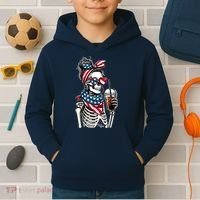 USA America Flag Skeleton Lady Coffee Lover Kids Hoodie thumb 2