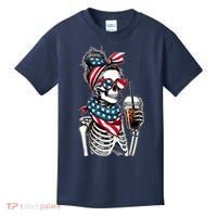 USA America Flag Skeleton Lady Coffee Lover Kids T-Shirt thumb 0