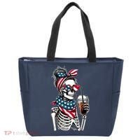 USA America Flag Skeleton Lady Coffee Lover Tote Bag thumb 0