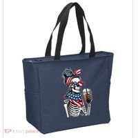 USA America Flag Skeleton Lady Coffee Lover Tote Bag thumb 2