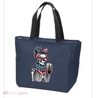 USA America Flag Skeleton Lady Coffee Lover Tote Bag thumb 3
