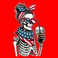 USA America Flag Skeleton Lady Coffee Lover Santa Hat thumb 1