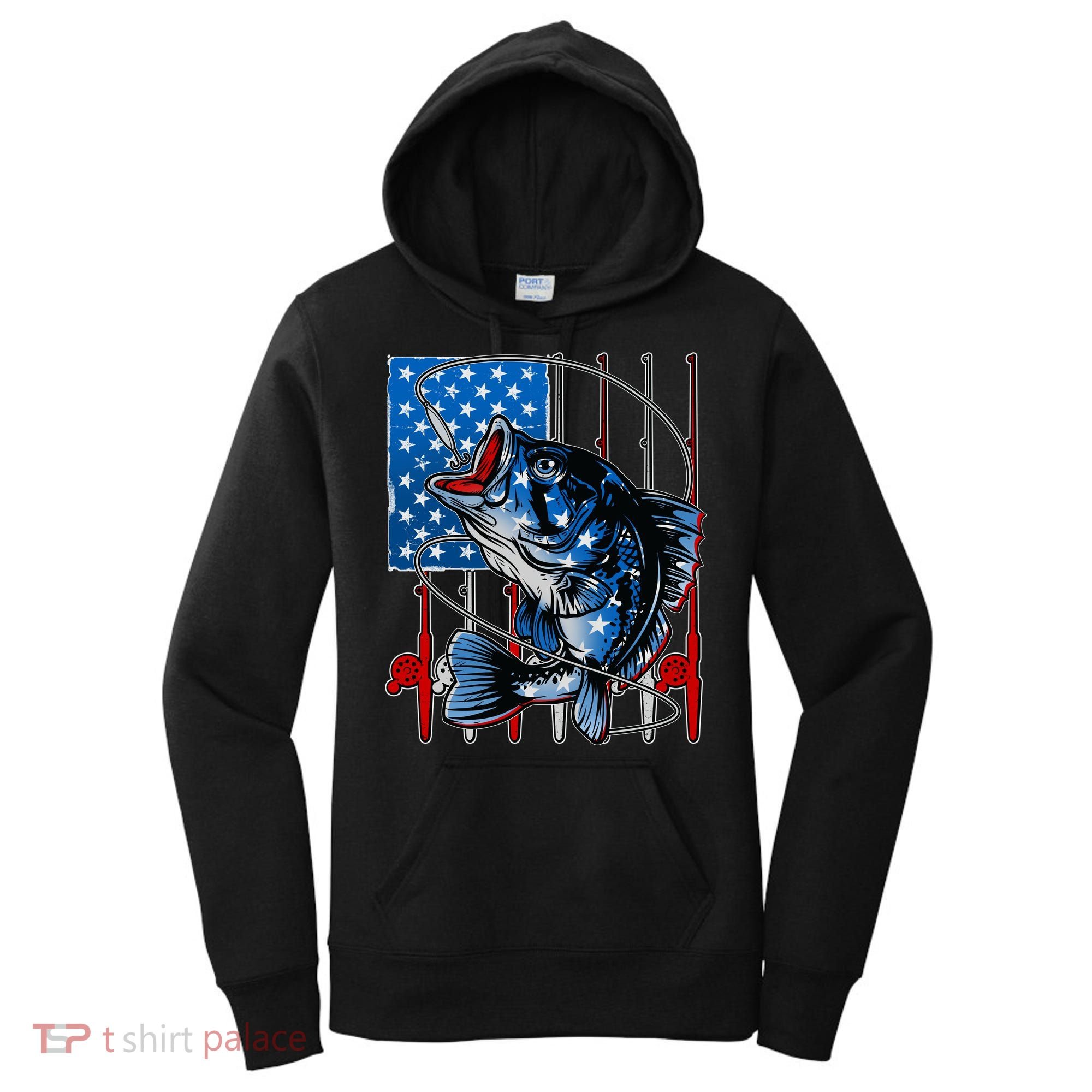 USA American Flag Bass Fishing Women's Hoodie