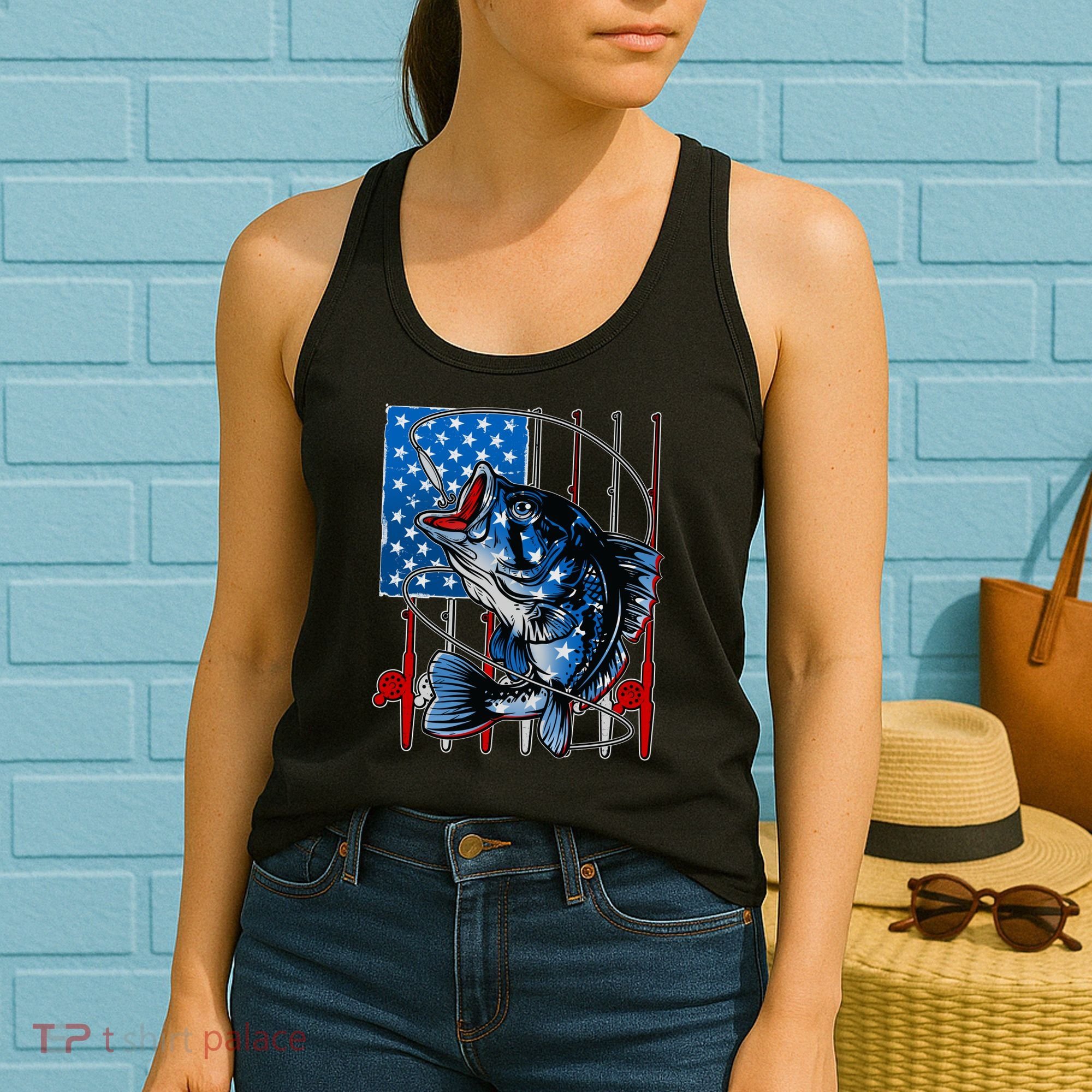 USA American Flag Bass Fishing Women's Tank Top