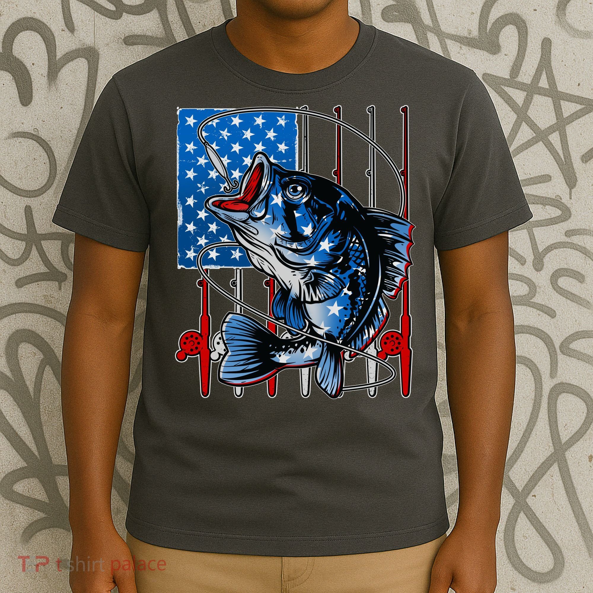 USA American Flag Bass Fishing T-Shirt