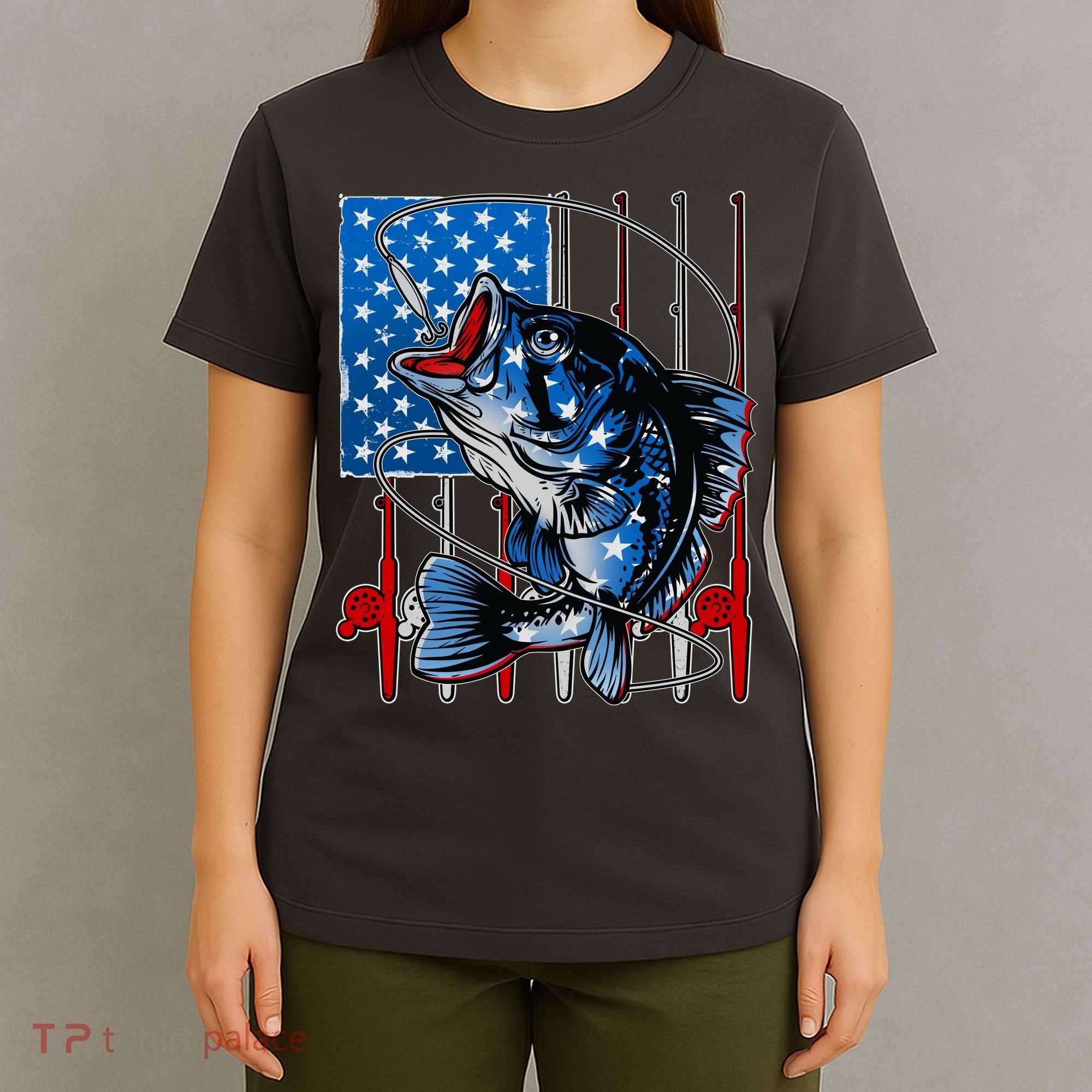 USA American Flag Bass Fishing T-Shirt