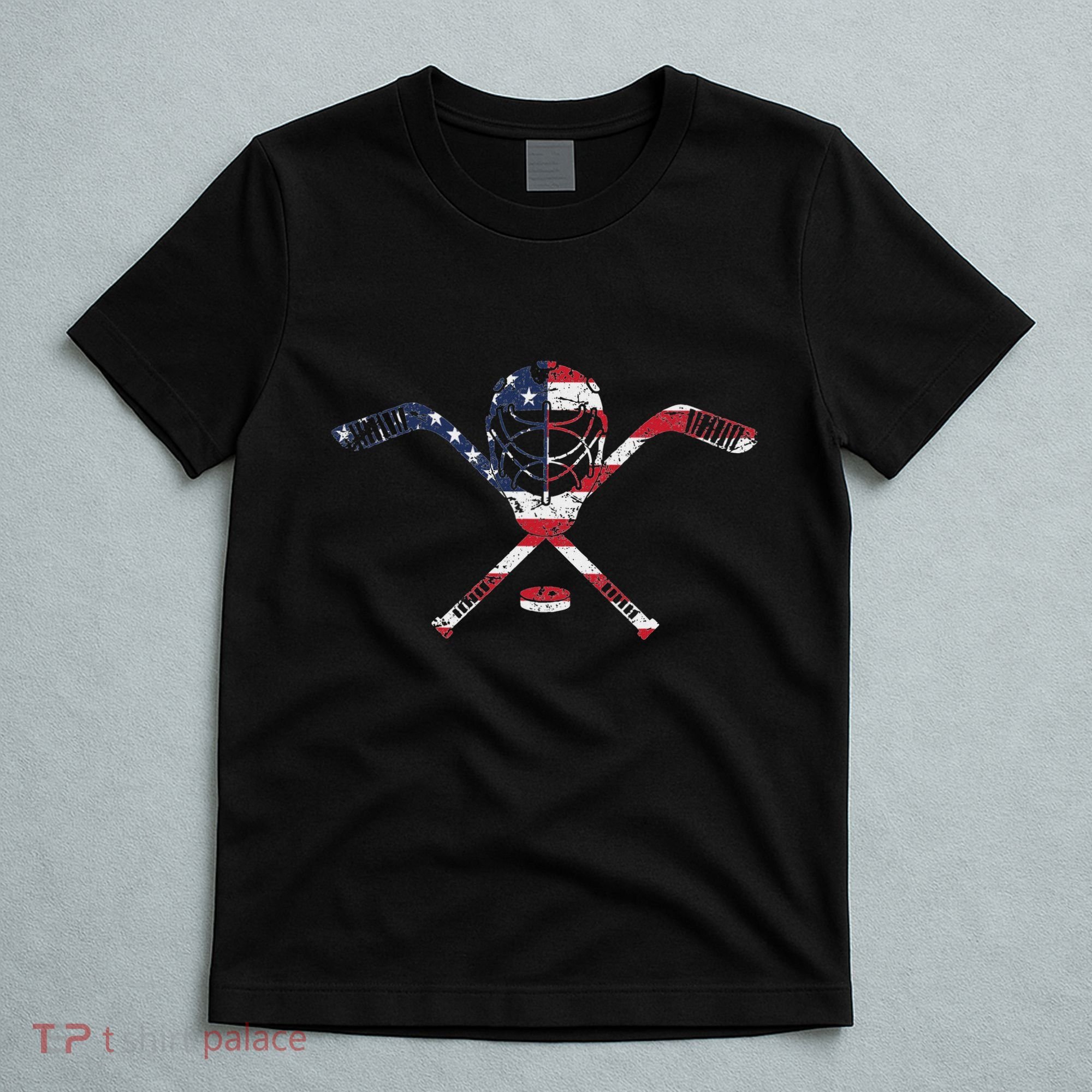 Usa American Flag Ice Hockey Goalie Mask Stick Patriotic T-Shirt