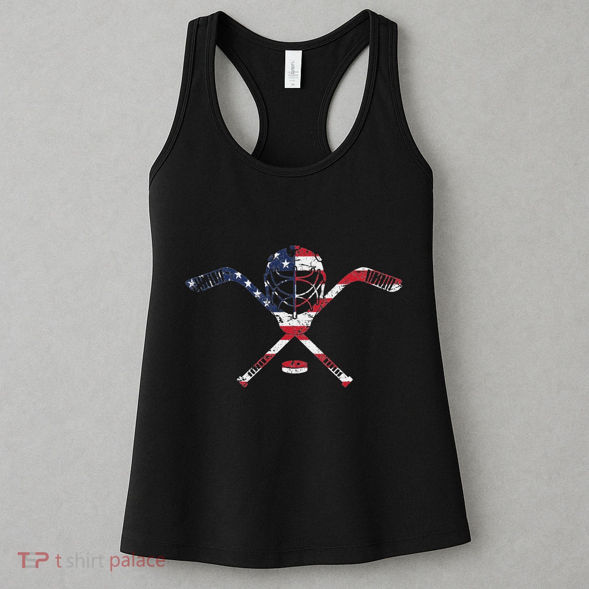 Usa American Flag Ice Hockey Goalie Mask Stick Patriotic Women's Tank Top