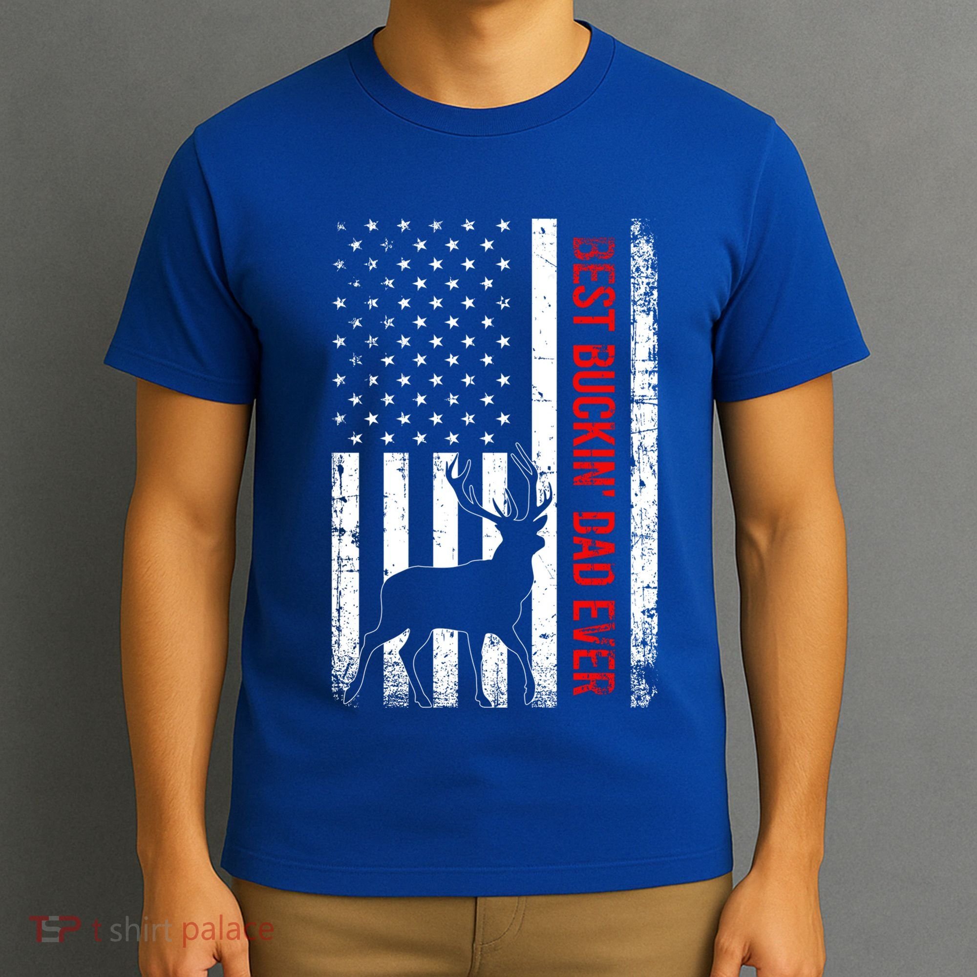 Usa American Flag Whitetailed Deer Best Buckin Dad Ever Gift T-Shirt