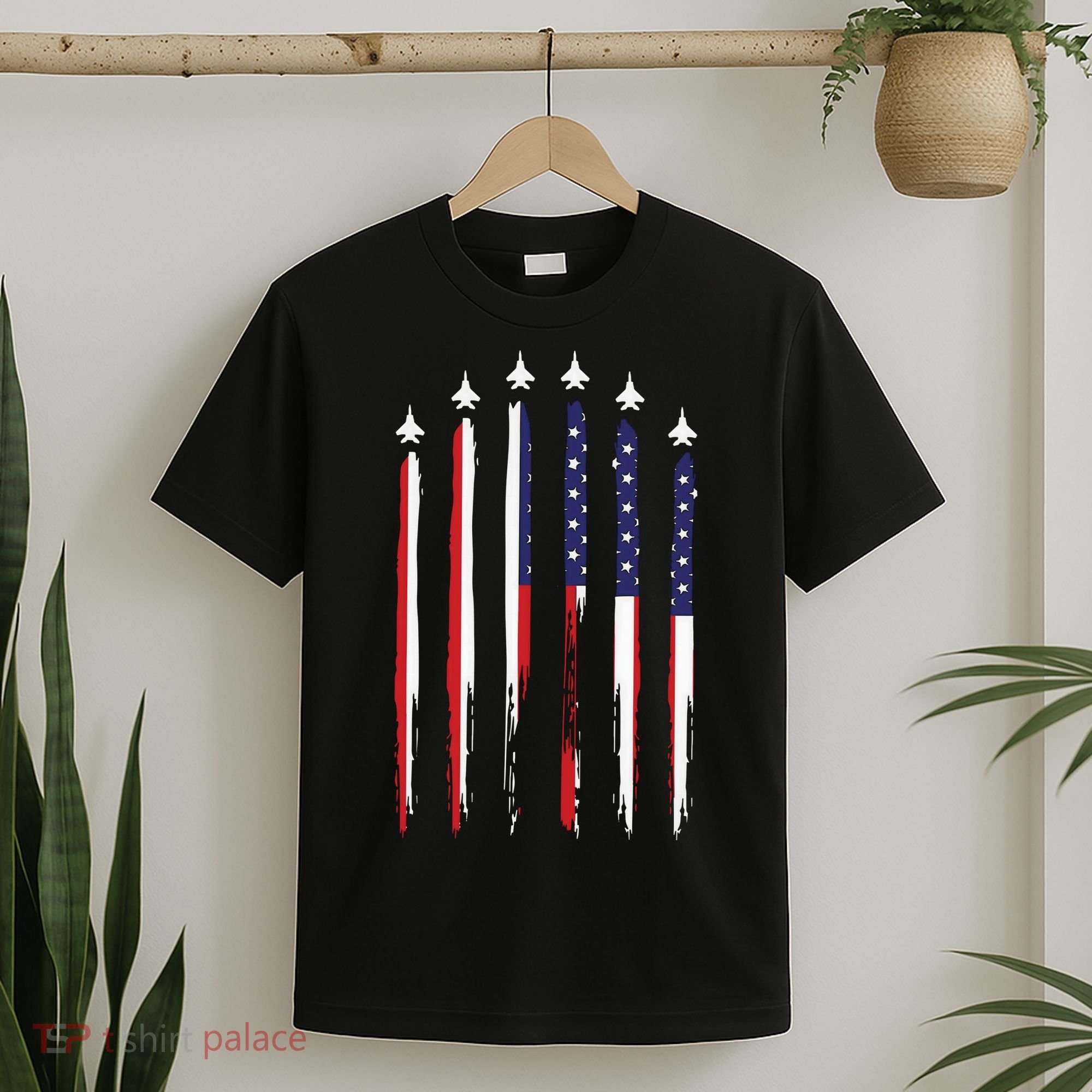 USA Airplane Jet Fighter 4th American Flag Of July Patriotic T-Shirt