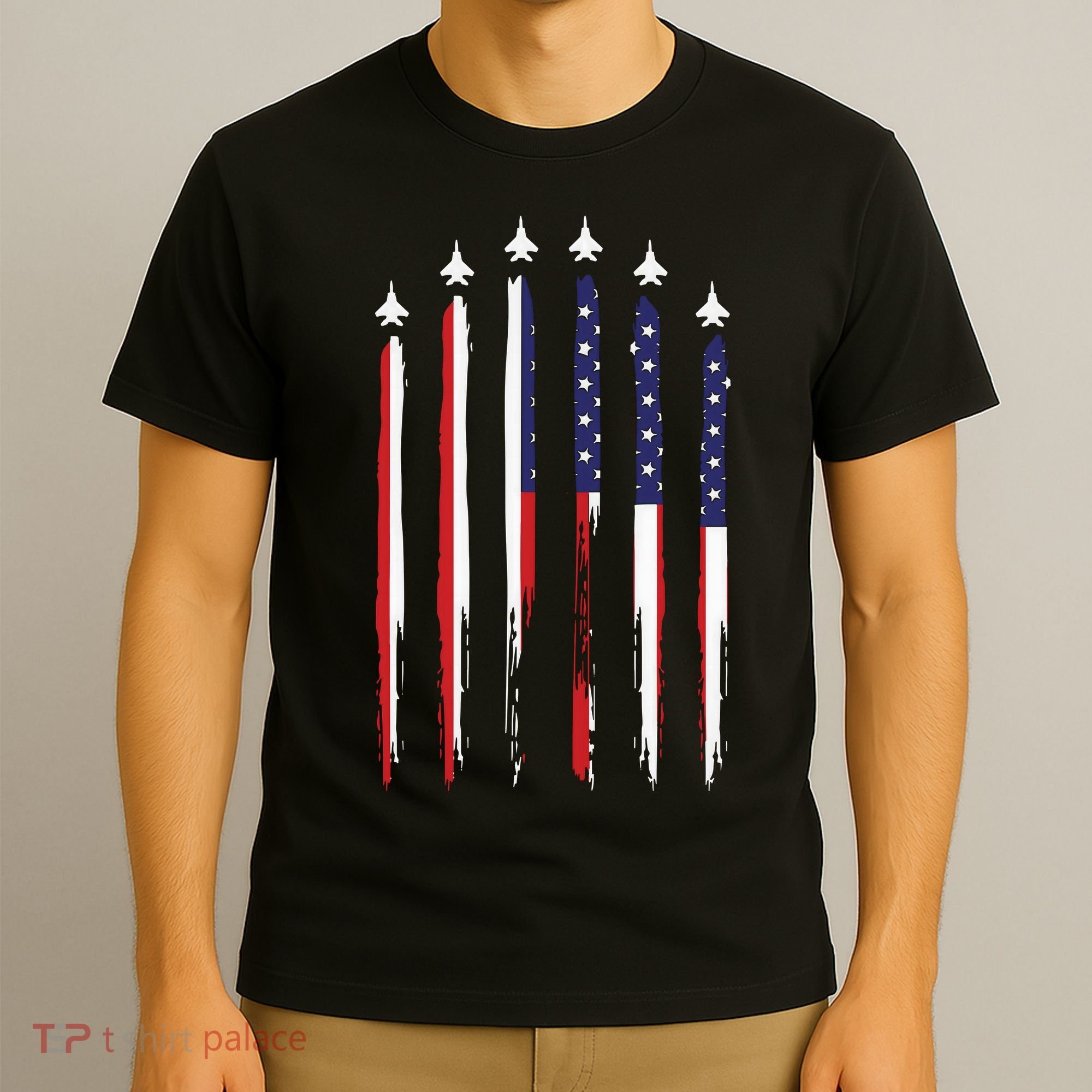USA Airplane Jet Fighter 4th American Flag Of July Patriotic T-Shirt