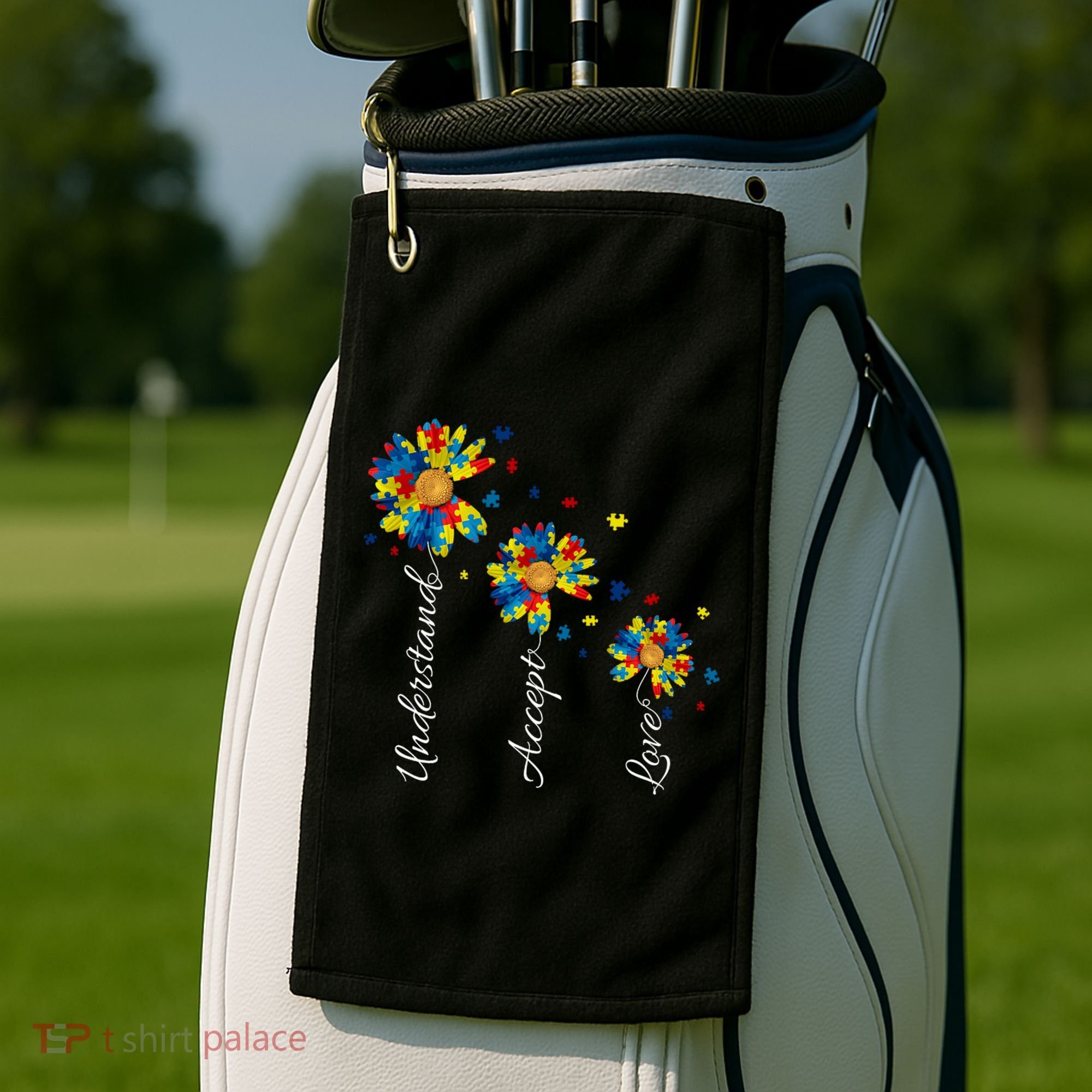 Understand Accept Love Autism Sunflower Golf Towel