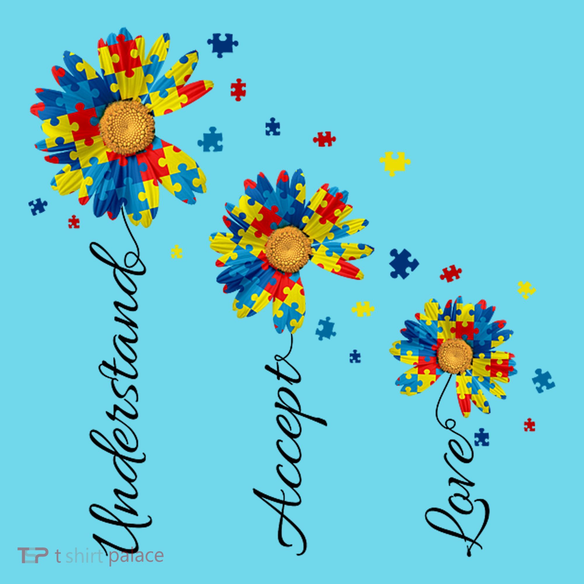 Understand Accept Love Autism Sunflower Kids T-Shirt