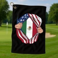 USA And Mexico Flag Golf Towel thumb 1