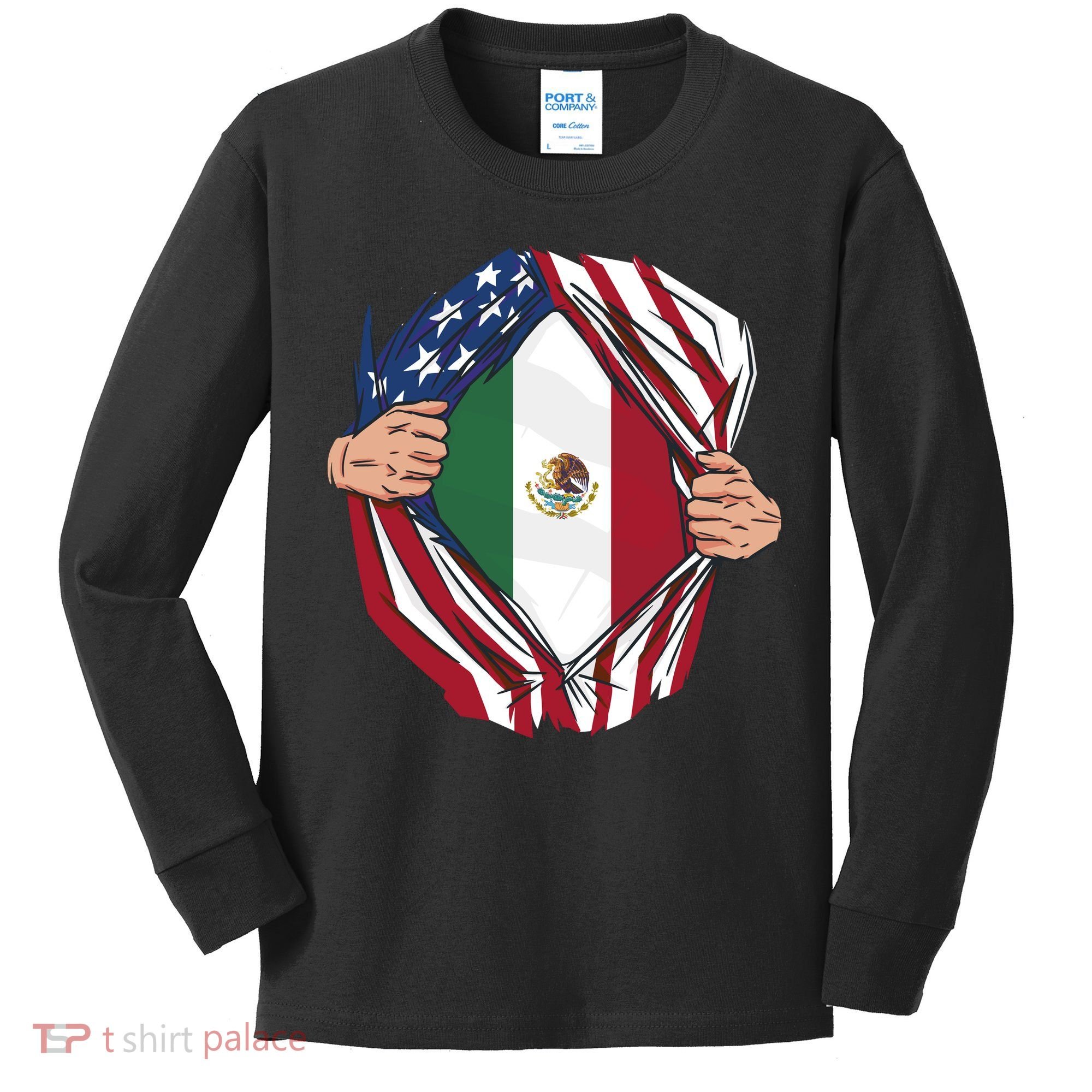 USA And Mexico Flag Kids Long Sleeve Shirt