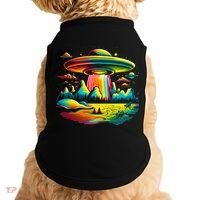 UFO Alien Retro Bright Mountain Lake Camping Visitor Doggie Tank thumb 0