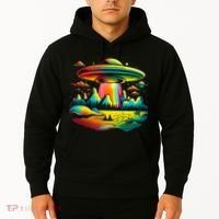UFO Alien Retro Bright Mountain Lake Camping Visitor Hoodie thumb 2