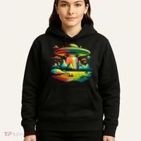 UFO Alien Retro Bright Mountain Lake Camping Visitor Hoodie thumb 5