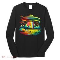 UFO Alien Retro Bright Mountain Lake Camping Visitor Long Sleeve Shirt thumb 0