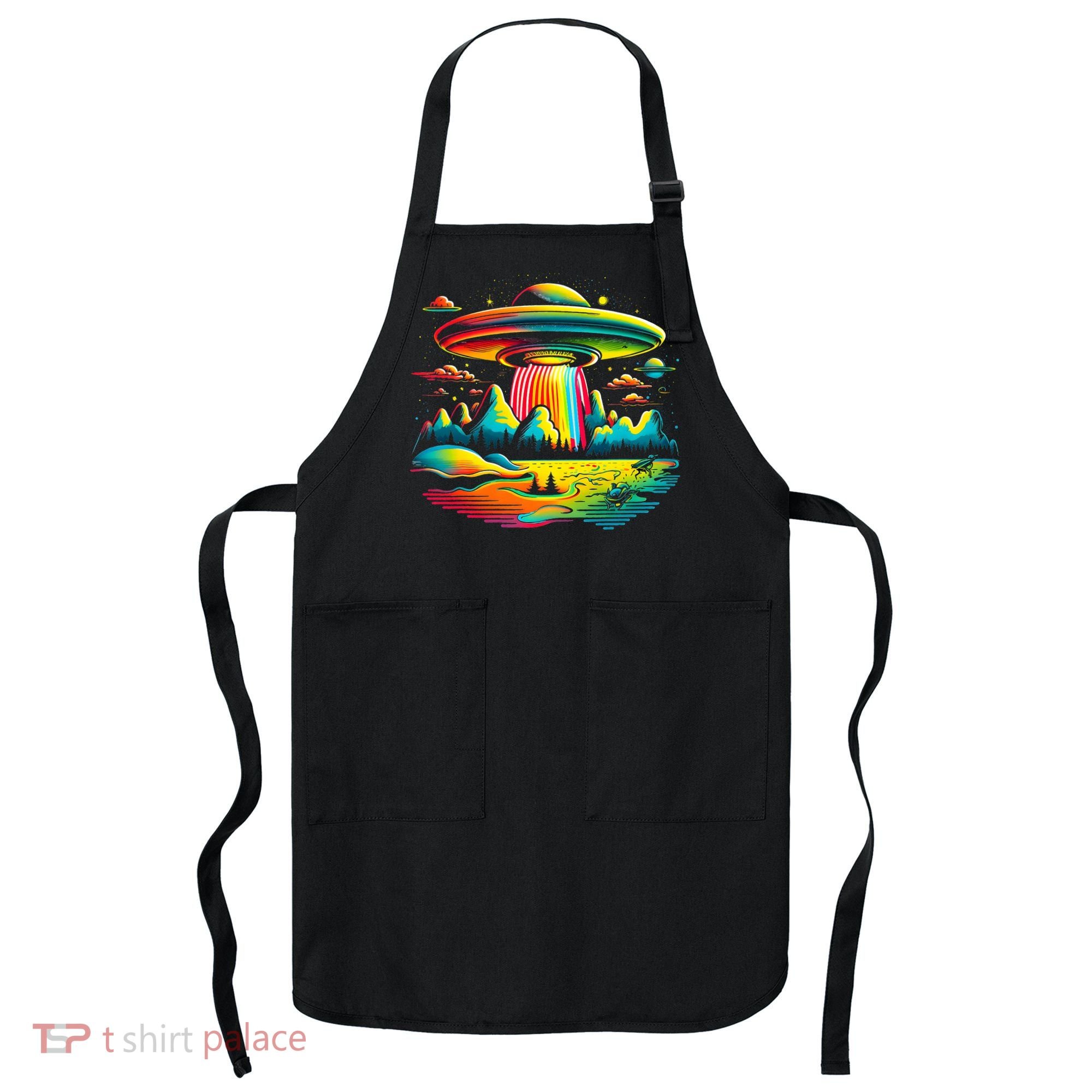 UFO Alien Retro Bright Mountain Lake Camping Visitor Apron