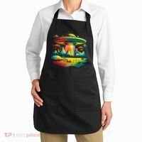 UFO Alien Retro Bright Mountain Lake Camping Visitor Apron thumb 2