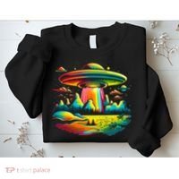 UFO Alien Retro Bright Mountain Lake Camping Visitor Sweatshirt thumb 2