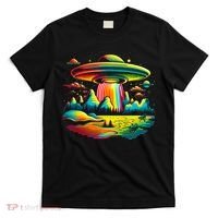 UFO Alien Retro Bright Mountain Lake Camping Visitor T-Shirt thumb 0