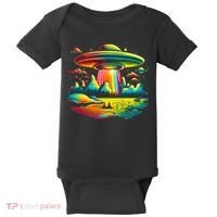UFO Alien Retro Bright Mountain Lake Camping Visitor Baby Bodysuit thumb 0
