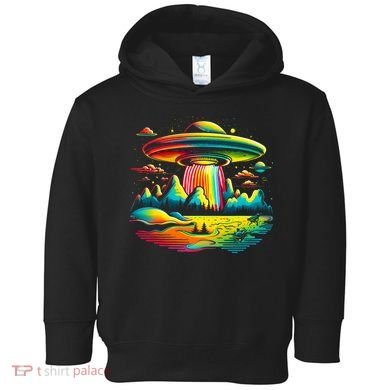 UFO Alien Retro Bright Mountain Lake Camping Visitor Toddler Hoodie